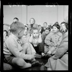 Unidentified children during story time at Wellington Public Library, 1958.